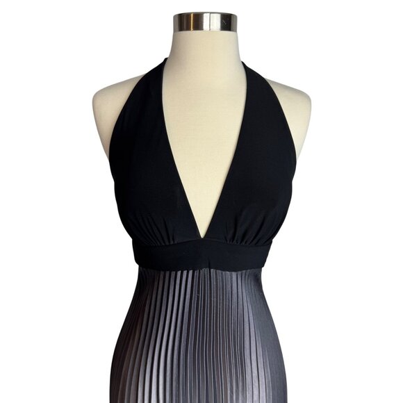 VTG Whimsigoth Betsy & Adam Baby Doll Maxi Dress Black Silver Pleated Ombre Sz 6 - Picture 2 of 8